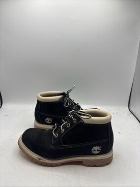 Timberland Black Nubuck Ankle Boots with Cream Collar and Tan Sole
